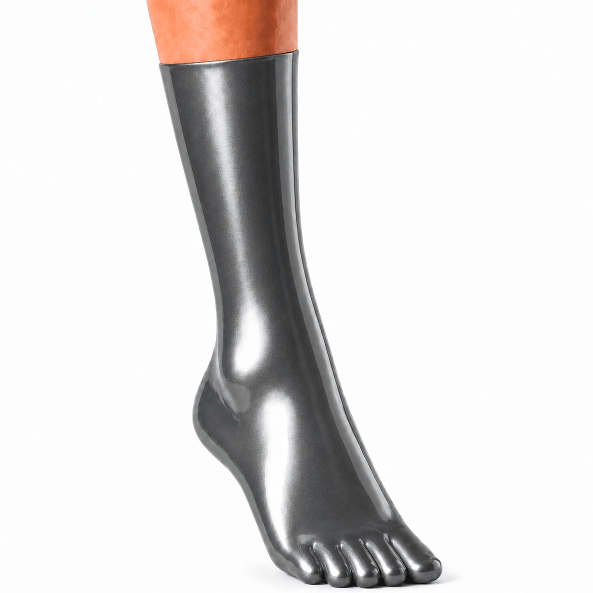 Metallic Pewter lange Latex-Zehensocken aus glänzendem Latex von Rubber Basic