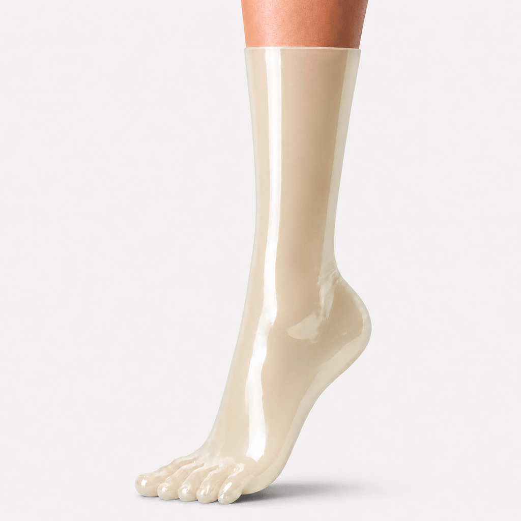 Transparent Natural lange Latex-Zehensocken für Latexmode und hochwertige Outfits