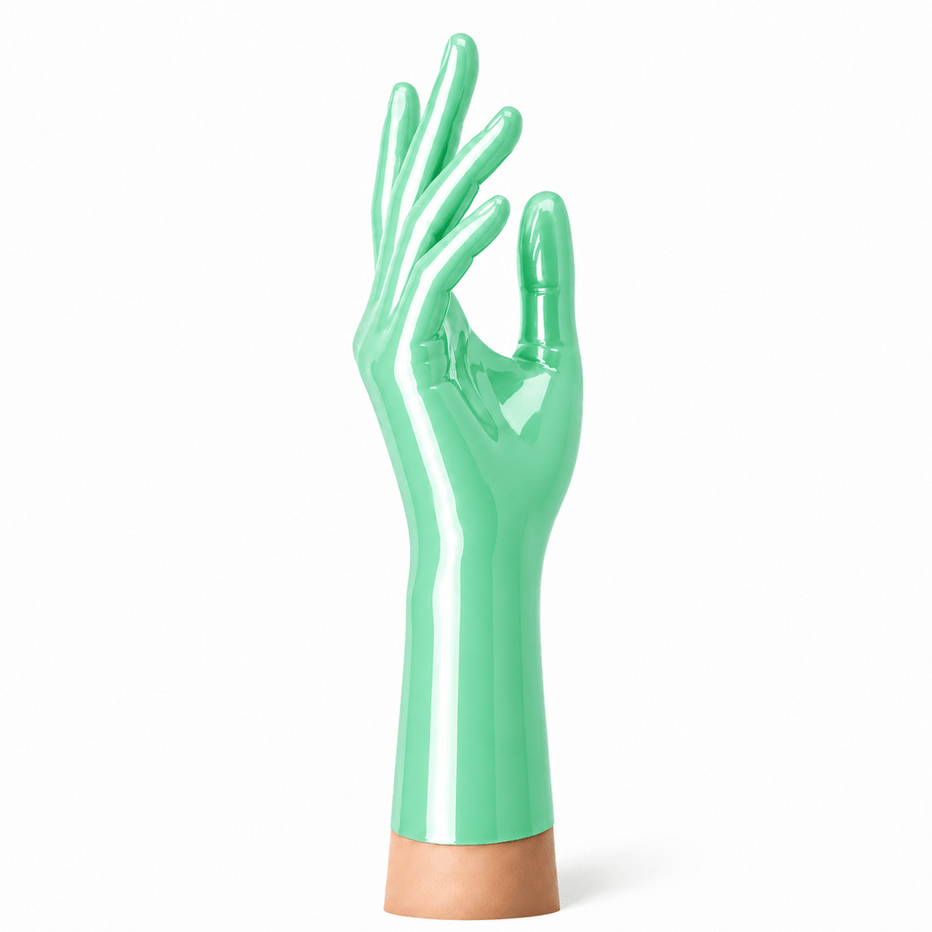 Jade Green kurze Latexhandschuhe aus glänzendem Latex von Rubber Basic