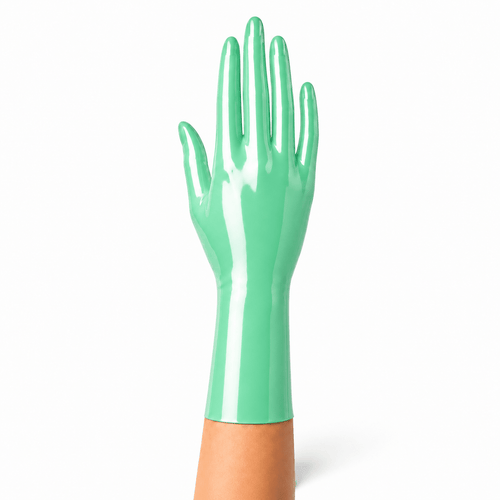 Jade Green kurze Latexhandschuhe mit glatter Oberfläche und sauberem Abschluss