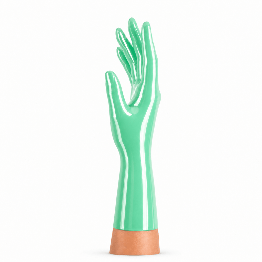 Jade Green kurze Latexhandschuhe für Latexmode und Maßanfertigung