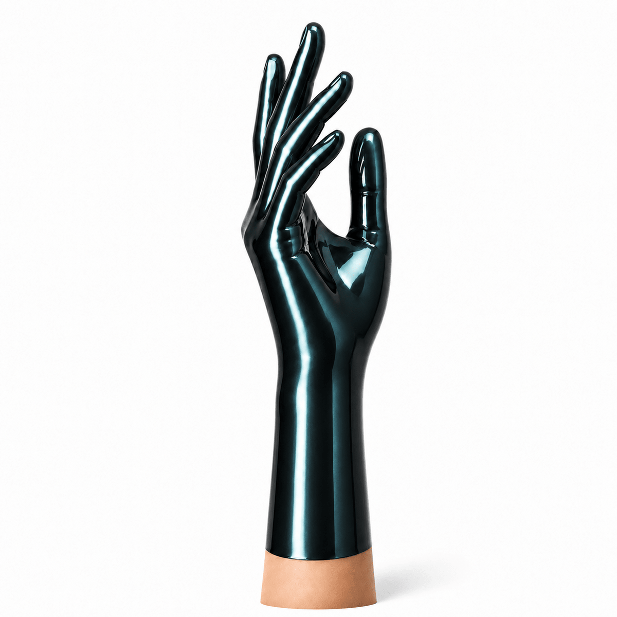 Kurze Latexhandschuhe Metallic Black aus glänzendem Latex von Rubber Basic
