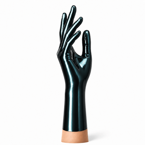 Kurze Latexhandschuhe Metallic Black aus glänzendem Latex von Rubber Basic