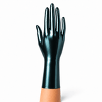 Metallic Black kurze Latexhandschuhe mit blaugrünem Schimmer