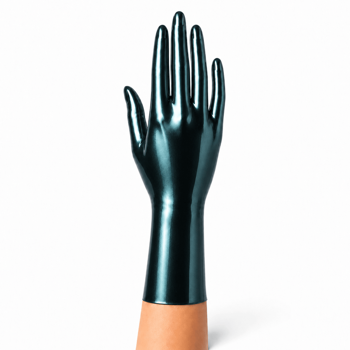 Metallic Black kurze Latexhandschuhe mit blaugrünem Schimmer