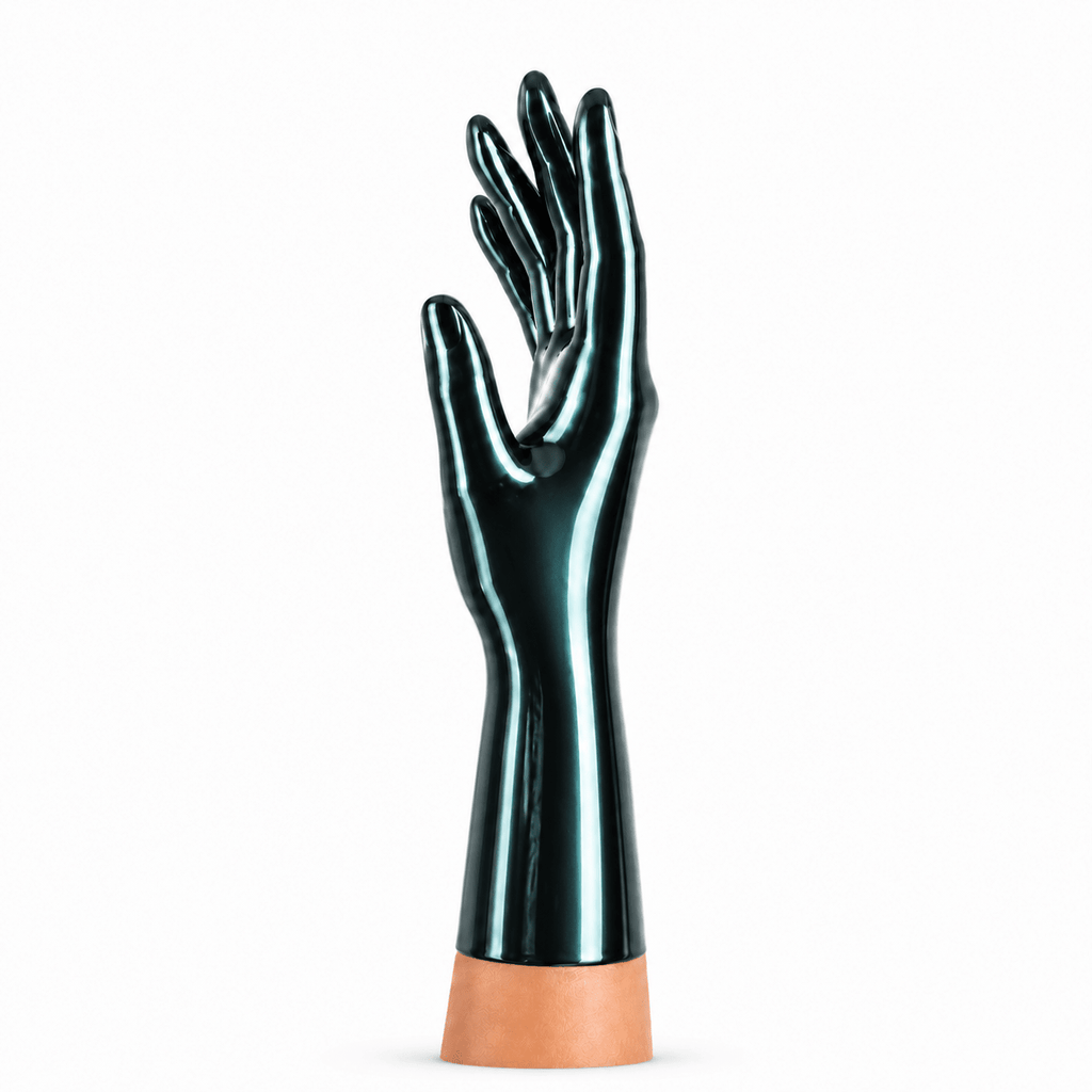 Metallic Black kurze Latexhandschuhe für Latexmode innere Seitenansicht