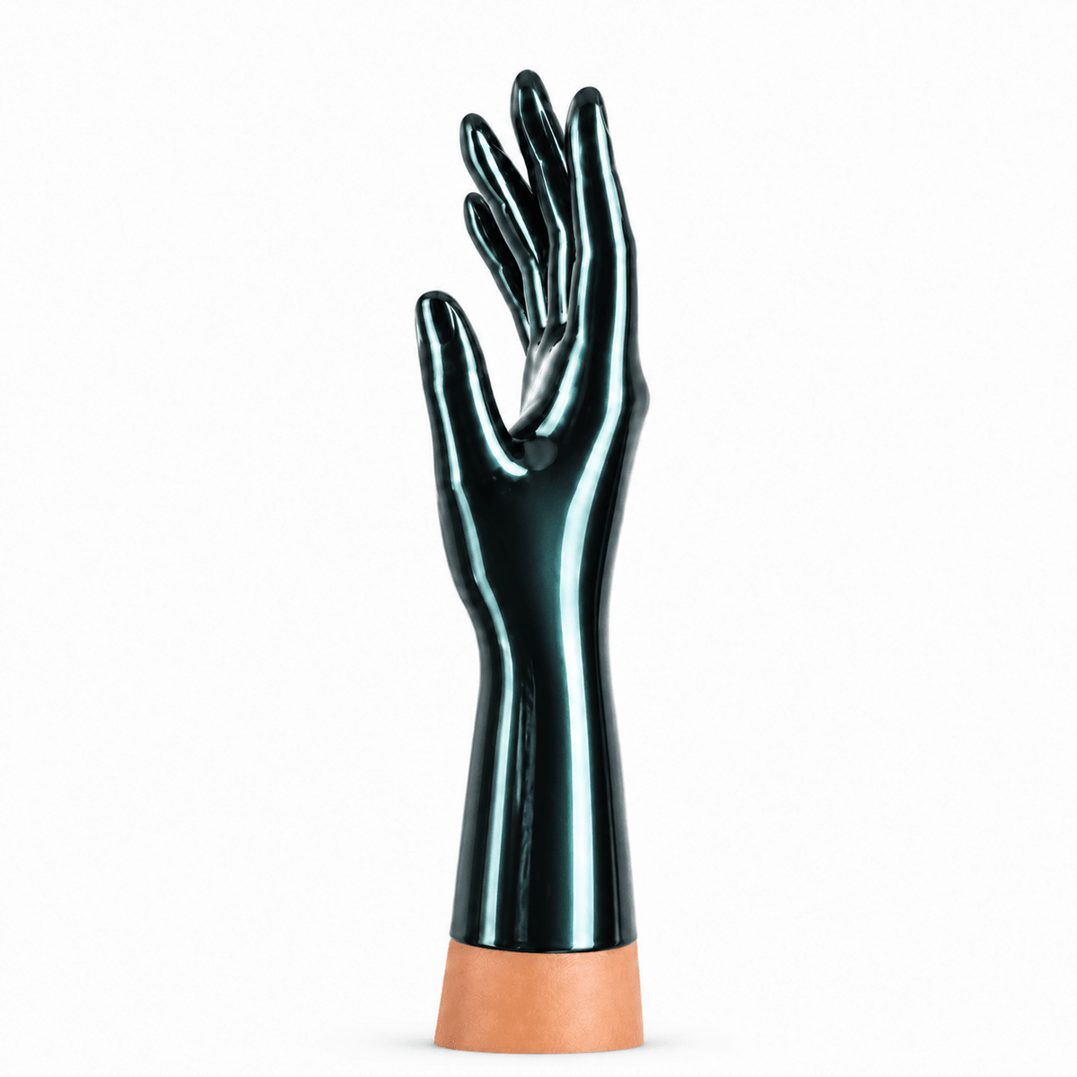 Metallic Black kurze Latexhandschuhe für Latexmode innere Seitenansicht