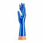 Kurze Latexhandschuhe Metallic Blau aus glänzendem Latex von Rubber Basic