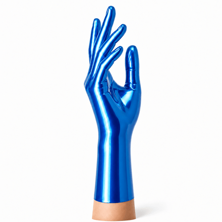 Metallic Blue kurze Latexhandschuhe Ansicht aussen im Detail