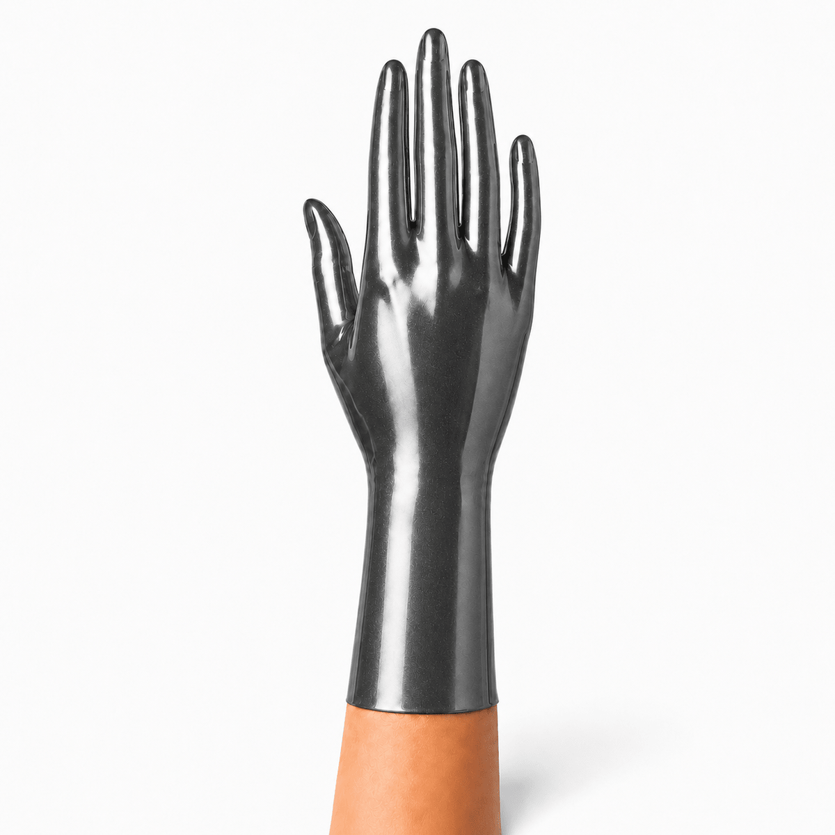 Metallische kurze Latexhandschuhe in Metallic Pewter mit edlem silbergrauem Schimmer