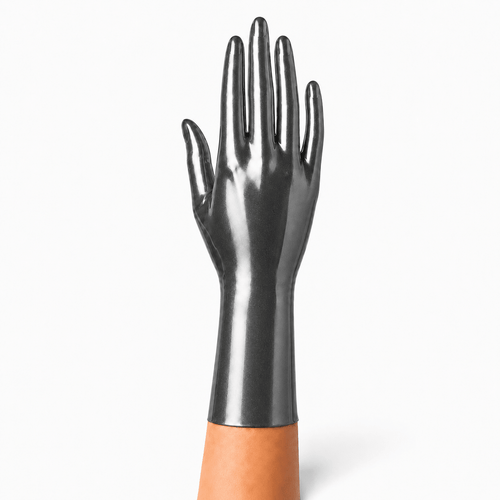 Metallische kurze Latexhandschuhe in Metallic Pewter mit edlem silbergrauem Schimmer