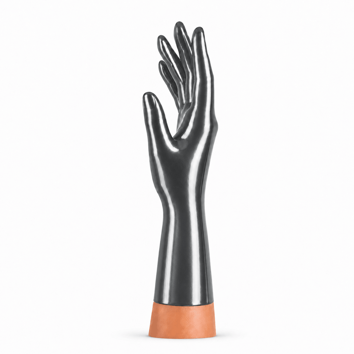Metallic Pewter kurze Latexhandschuhe für Latexmode und Maßanfertigung innere Seitenansicht