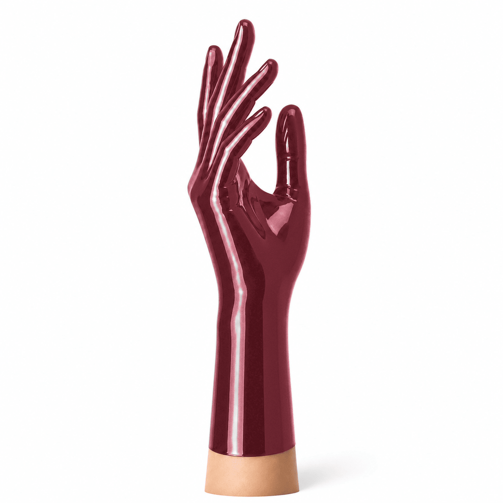 Kurze Latexhandschuhe Metallic Red aus glänzendem Latex von Rubber Basic