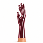 Metallic Red kurze Latexhandschuhe Ansicht seitlich im Detail