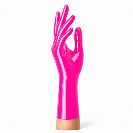 Neon pinke kurze Latexhandschuhe in Fuchsia mit glatter Oberfläche und kräftiger Farbwirkung