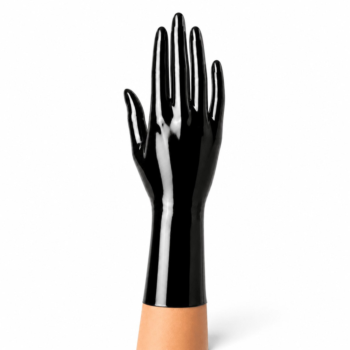 Obsidian Black kurze Latexhandschuhe für Damen und Herren von oben