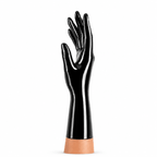 Obsidian Black kurze Latexhandschuhe für Damen und Herren Innenseite