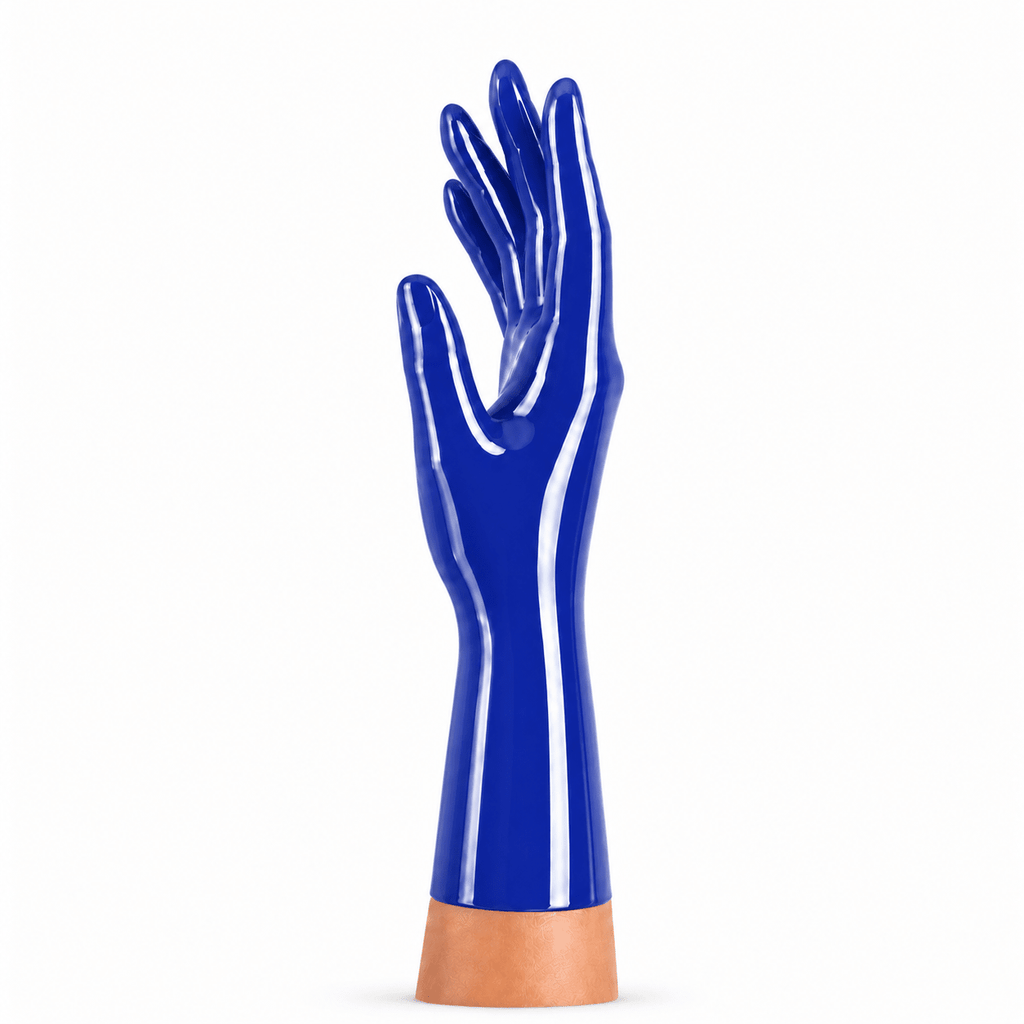Kurze Rubber Basic Latexhandschuhe Royal Blue für Latexmode und Maßanfertigung