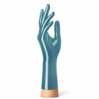 Shimmery Semi-Blue Latexhandschuhe kurz – seitliche Ansicht