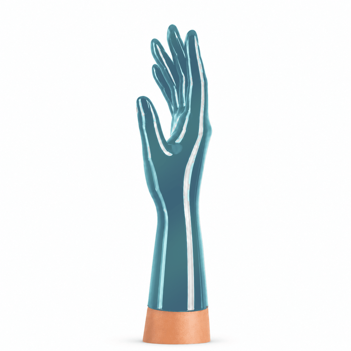 Schimmernde kurze Latexhandschuhe in Shimmery Semi-Blue – Detailansicht