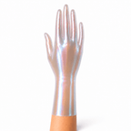 Perlmutt schimmernde kurze Latexhandschuhe in Semi Transparent Natural mit natürlicher transparenter Optik