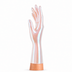 Shimmery Semi Trans-Natural kurze Latexhandschuhe seitliche Ansicht
