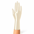 Kurze Latexhandschuhe in Transparent Natural mit glatter Oberfläche und sauberem Abschluss