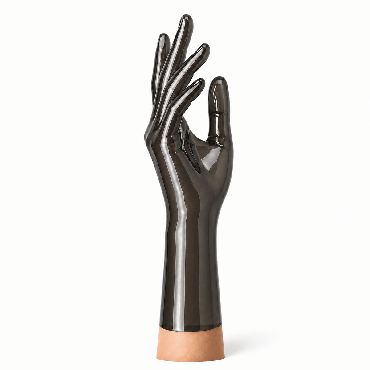 Transparent Smoky Black kurze Latexhandschuhe aus glänzendem Latex von Rubber Basic