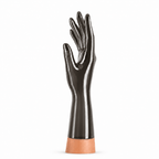 Transparent Smoky Black kurze Latexhandschuhe für Latexmode und Maßanfertigung