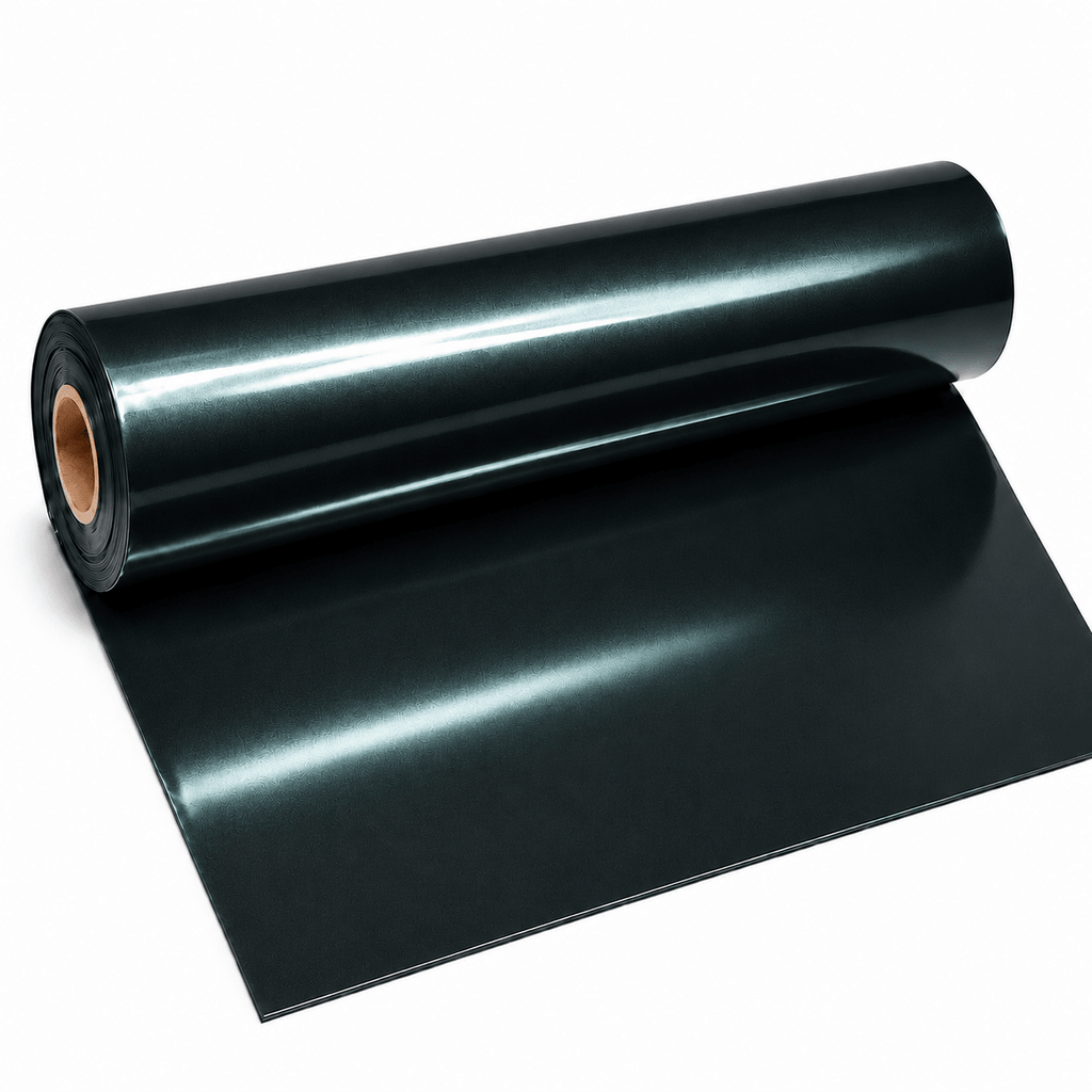 Metallic Black Latexmeterware auf Rolle mit petrolfarbenem Metallic-Effekt