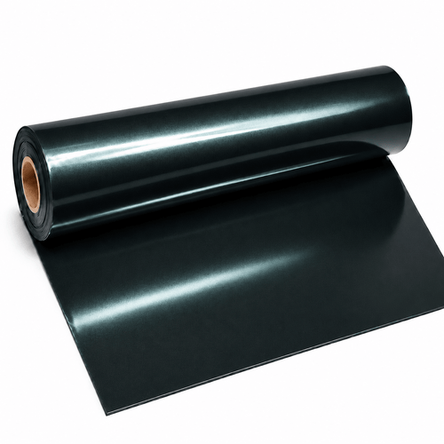Metallic Black Latexmeterware auf Rolle mit petrolfarbenem Metallic-Effekt