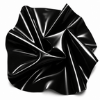 Glänzende Obsidian Black Latexmeterware kunstvoll gefaltet mit tiefschwarzer Oberfläche und starken Lichtreflexen