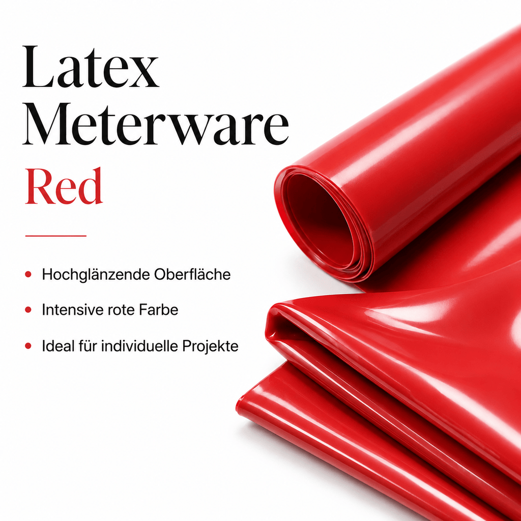 Rote Latexmeterware 110 cm mit Produktdetails und Materialhinweisen