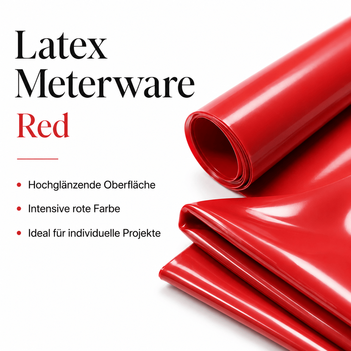 Rote Latexmeterware 110 cm mit Produktdetails und Materialhinweisen