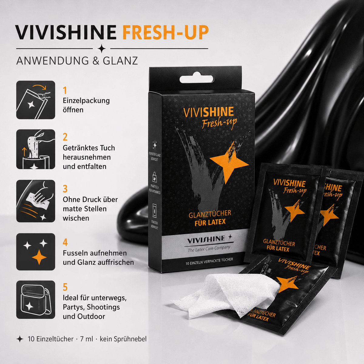 ViviShine Fresh-up Anwendung für trockenen Hochglanz auf Latexkleidung